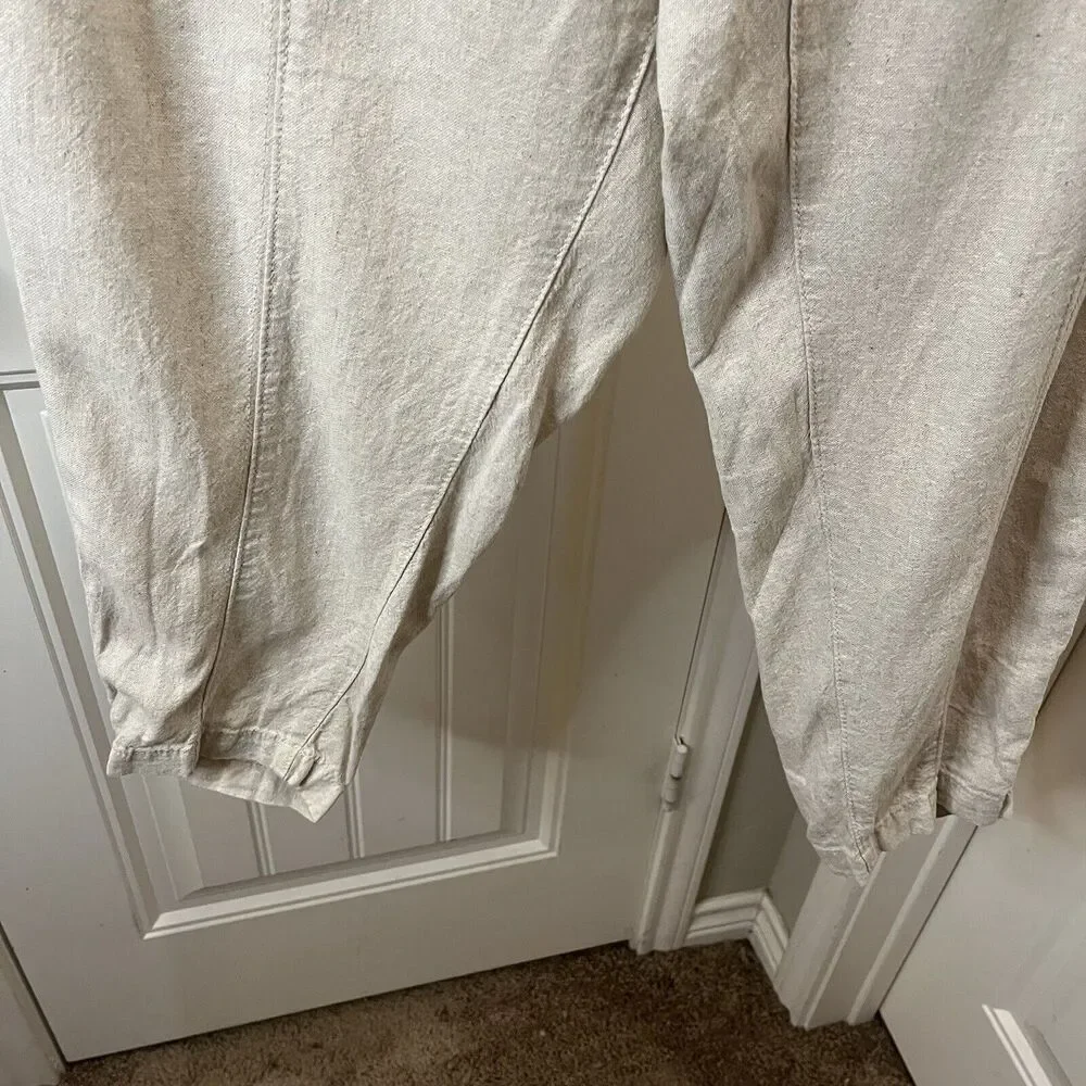 Old Navy Linen Blend Beige Cream Pull On Pants Beachy Coastal Pockets Womens 2XL